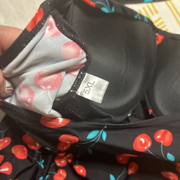 One Piece Women's Pin-up Retro Style Halter Swimsuit 5xl Plus Size Black Cherry - Picture 5 of 8